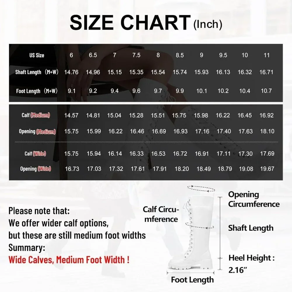 Women's White 953 Chunky Platform Heel Lace Gothic Knee High Combat Boots
